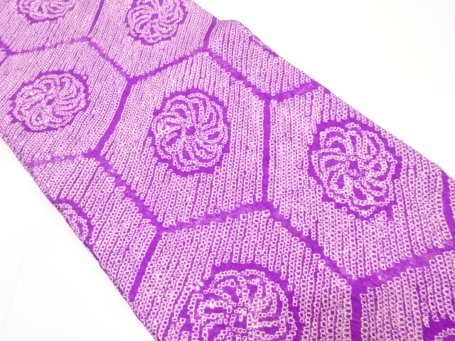 JAPANESE KIMONO / ANTIQUE NAGOYA OBI / SILK / ALL SHIBORI / KIKKO & FLOWER